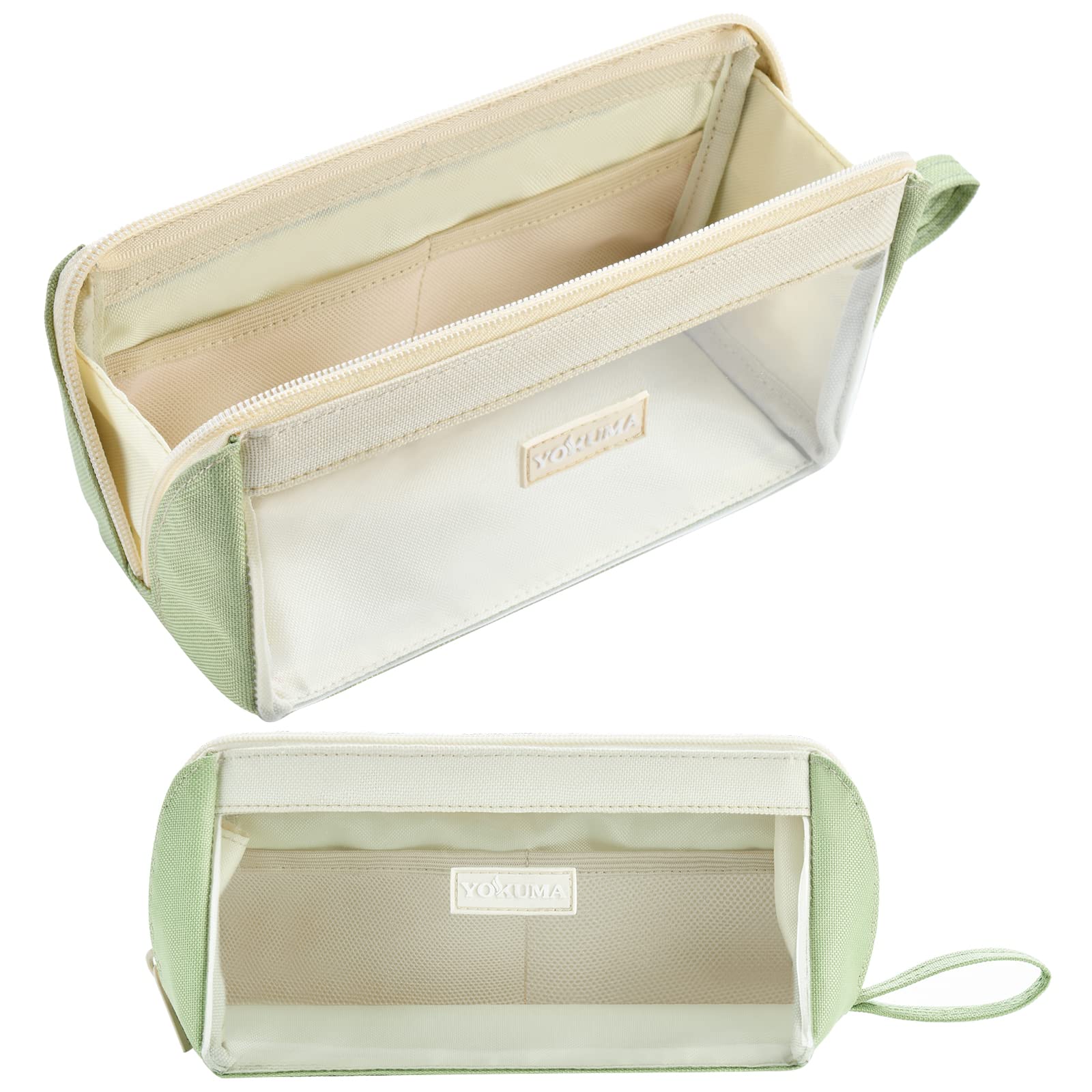 YOKUMA Clear Aesthetic Pencil Case Pouch for Girls Cute Kawaii Mark Pen Case Organizer Large Capacity for Kids Teen College Students Adults,Small Makeup Bag,Back to School Supplies (Green)