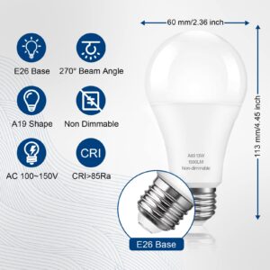 Nouscan LED Light Bulbs, 100 Watt Equivalent, A19 13W Lightbulbs, 5000K Daylight White 1500 Lumens, E26 Standard Medium Base Screw, Non-dimmable, 4 Pack