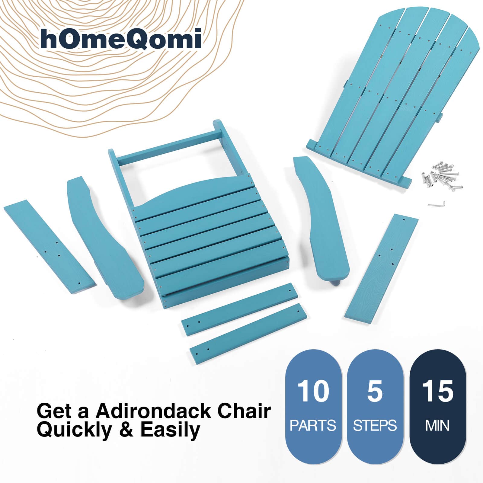 hOmeQomi Adirondack Chairs Set of 2, All Weather Resistant Plastic Chairs with Cup Holder, 5 Easy Steps to Install, Outdoor Chairs for Patio, Garden, Backyard Deck, Lawn, Fire Pit - Lake Blue