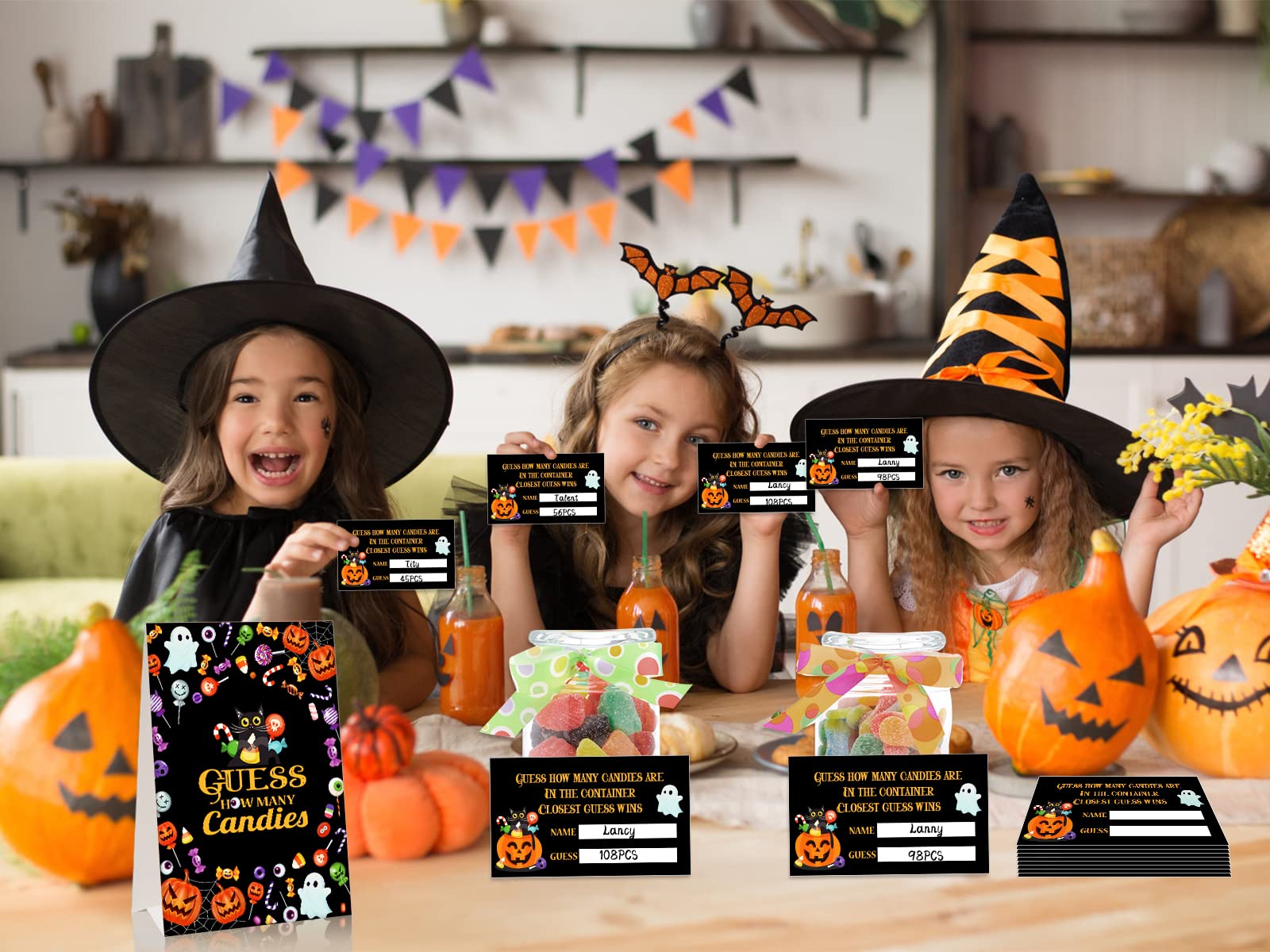 FaCraft Halloween Guess How Many Candies Games,36pcs Candies Guessing Game Cards Halloween Party Game for Kids Adults Halloween Guessing Candy Jar Card Ticket Birthday Halloween Party Favor Supplies