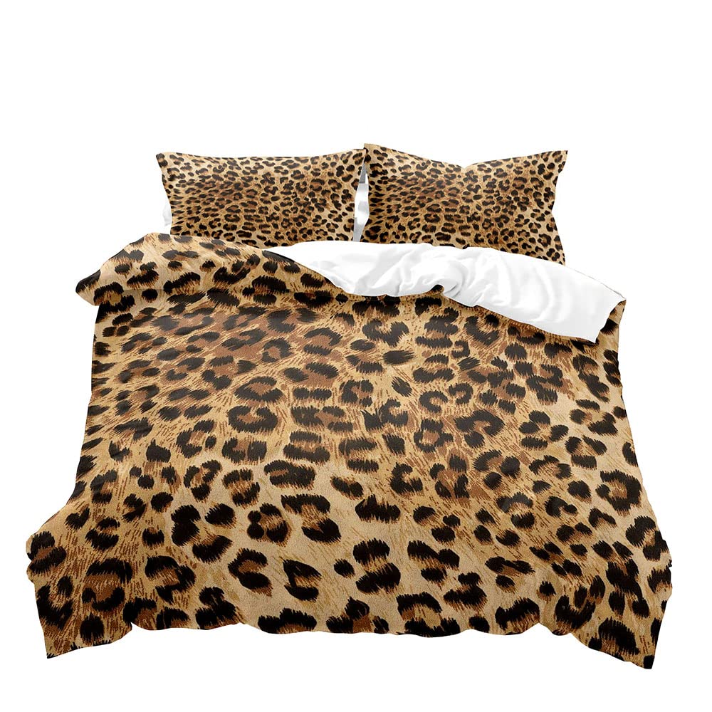 LUVIVIHOME 2PCS Luxury Leopard Duvet Cover, Twin Duvet Cover, Brown Cheetah Print Bedding, Africa Safari Animal Fur Leopard Comforter Bedspread Quilt Cover, Bedroom Decor for Women Men, 1 Pillow Sham