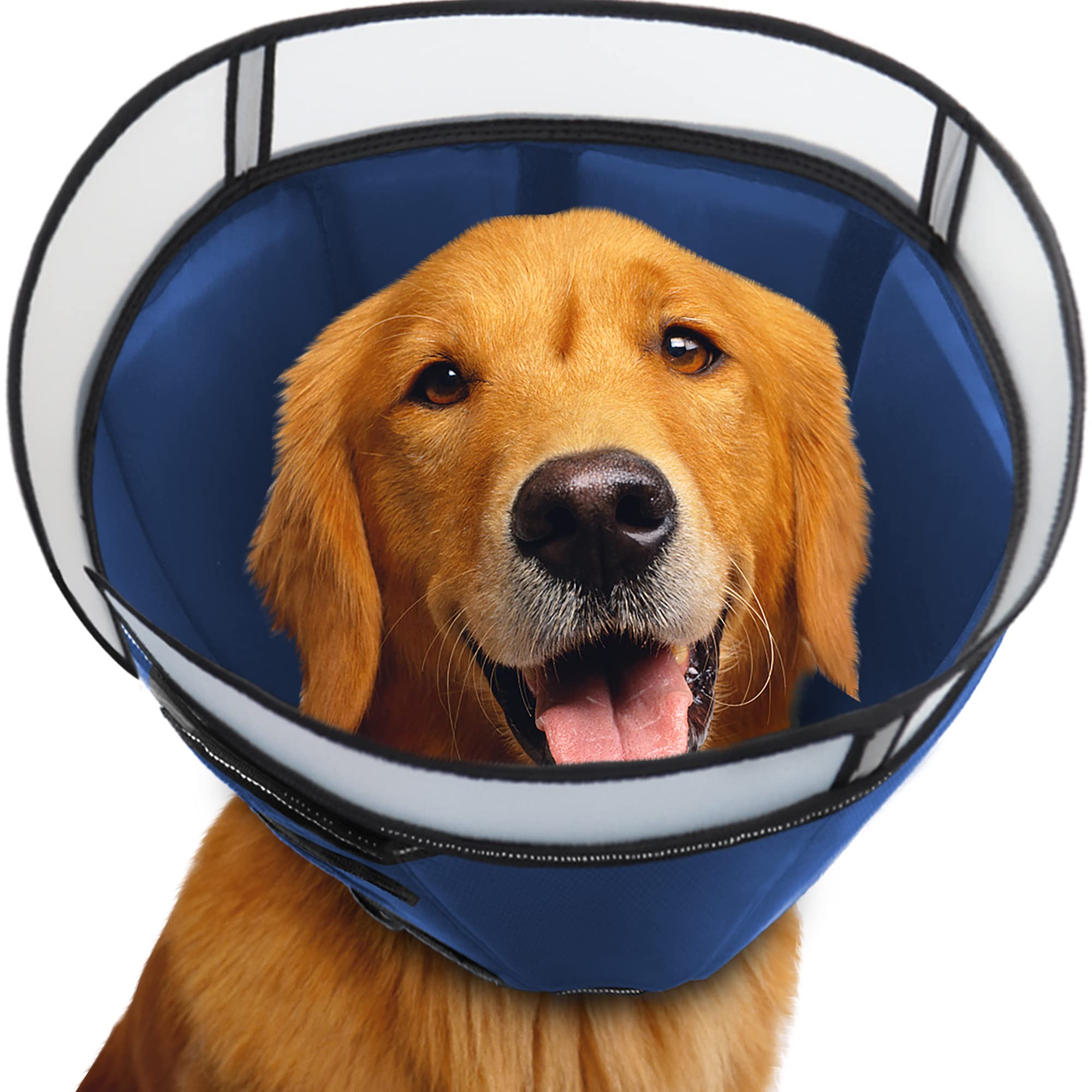 INKZOO Dog Cone Collar for After Surgery, Soft Pet Recovery Collar for Dogs and Cats, Adjustable Cone Collar Protective Collar for Large Medium Small Dogs Wound Healing (Blue, Large)