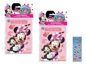 unique minnie mouse birthday party supplies bundle pack includes party invitations with envelopes - 16 count