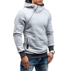 Maiyifu-GJ Men's Long Sleeve Diagonal Zipper Hoodies Zip Up Slim Fit Athletic Hoodie Hip Hop Hooded Sweatshirts with Pocket (Light Grey,X-Large)