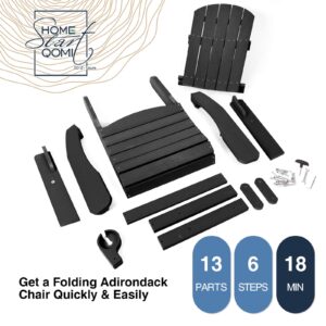 Folding Adirondack Chairs Set of 4, All Weather Resistant Plastic Chairs with Cup Holder, Fold or Unfold Easily in 1 Second, Outdoor Chairs for Patio, Garden, Backyard Deck, Lawn Fire Pi t- Black