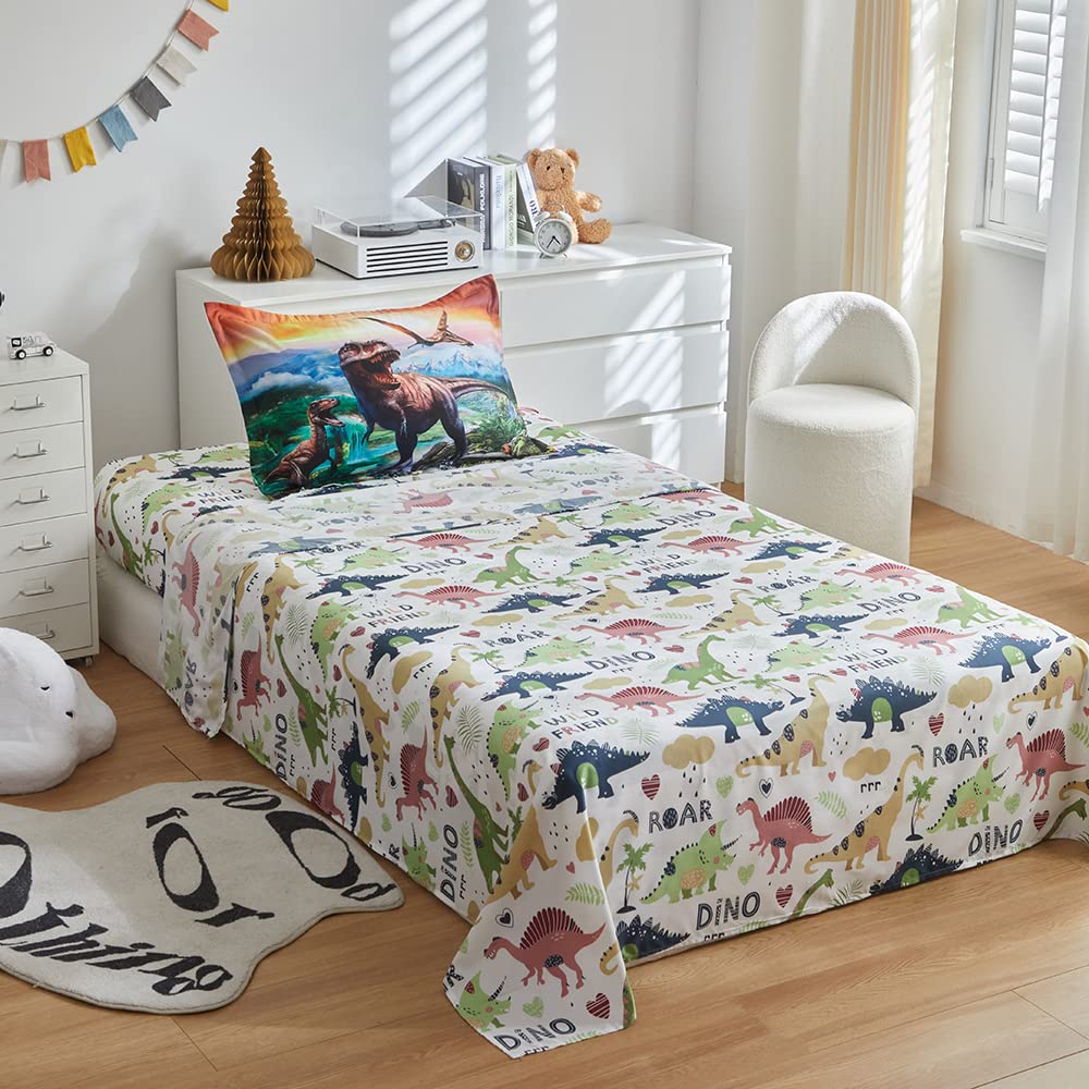 ADASMILE A & S Dinosaur Comforter Set Twin for Boys Dinosaur Twin Bedding Set for Kids 6 Pieces Dinosaur Comforter Set with Sheets Bed in A Bag T-Rex Dinosaur Comforter and Sheets Set for Home Decor