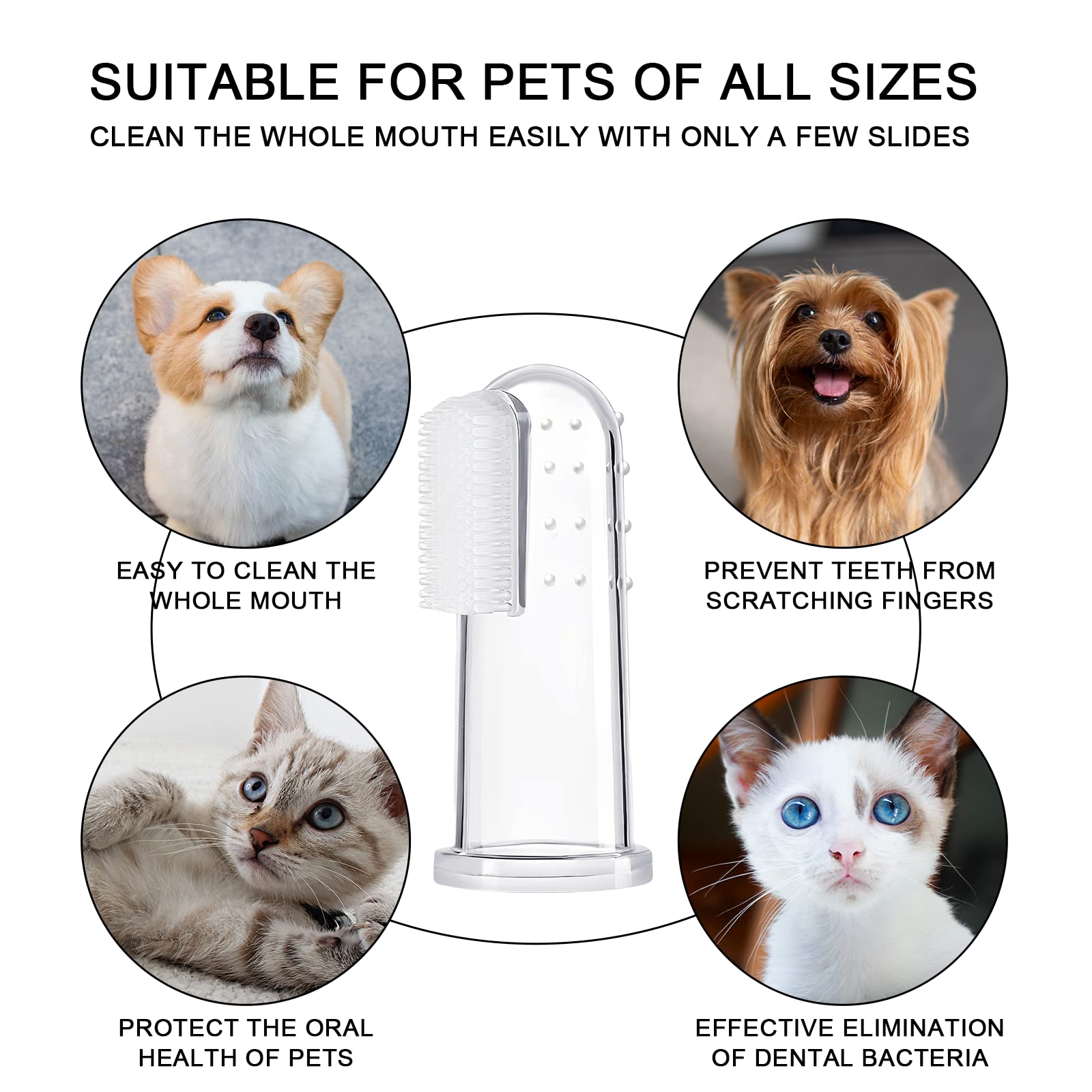 BLMHTWO 5 Pieces Dog Tooth Brushing Kit Finger Toothbrush for Dogs Cat Puppy Toothbrush with Silicone Bristles and 16 Round Particles Thickened Silicone-Layer Transparent Dog Toothbrush for All Pets