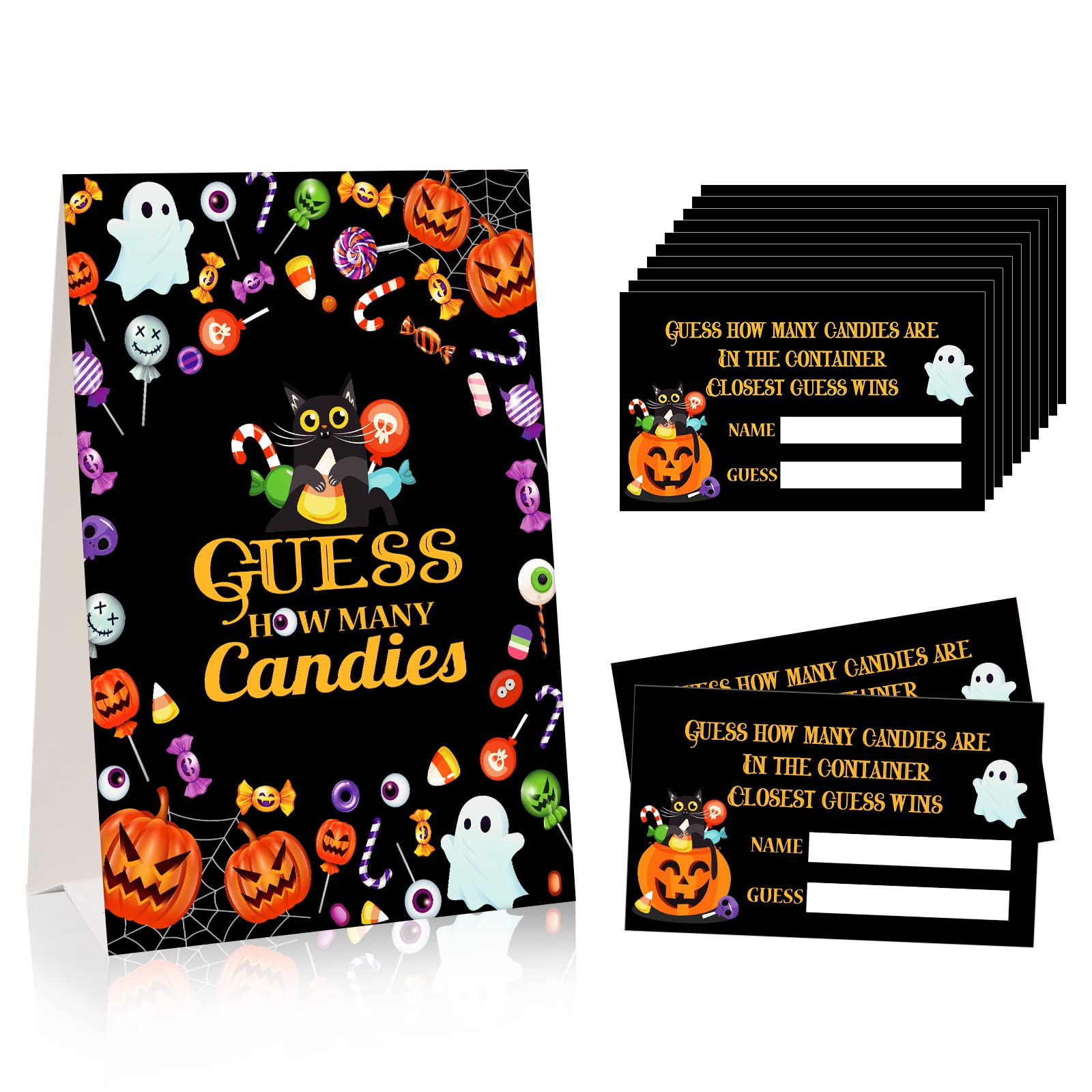 FaCraft Halloween Guess How Many Candies Games,36pcs Candies Guessing Game Cards Halloween Party Game for Kids Adults Halloween Guessing Candy Jar Card Ticket Birthday Halloween Party Favor Supplies