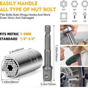 Flexible Drill Bit Extension and Universal Socket Wrench Tool Set, Hex Shank 105° Right Angle Drill Attachmen, 3pcs 1/4 3/8 1/2" Universal Socket Adapter Set and Screwdriver Bit Kit