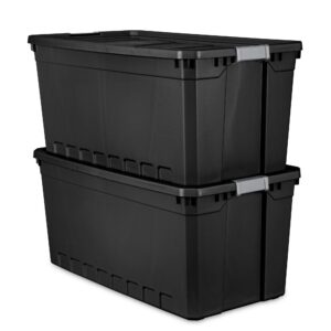 Sterilite 50-Gallon Large Stackable Rugged Industrial Storage Tote Container with Gray Latching Clip Lid for Garage, Attic, Worksite, or Camping