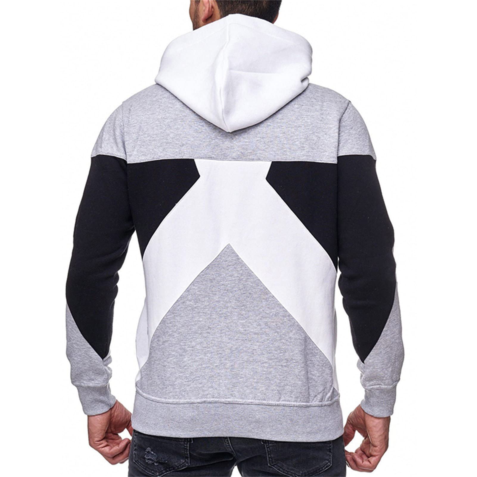 Maiyifu-GJ Men Patchwork Athletic Pullover Hoodie Color Block Sports Workout Hoodies Long Sleeve Loose Fit Hooded Sweatshirts (Light Grey,Small)