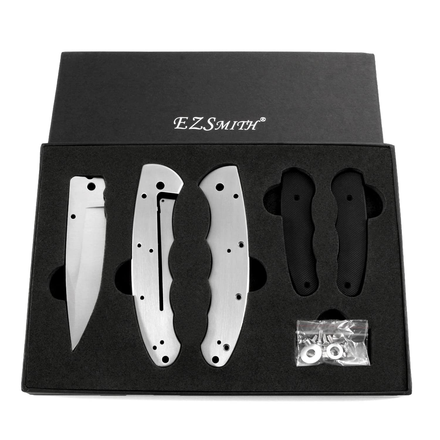 EZSMITH Bull Shark Knife Kit - Framelock Folding Knife Design - (All Parts Included) - (with Black G10 Handles) - (Gift Boxed) - (USA Design)