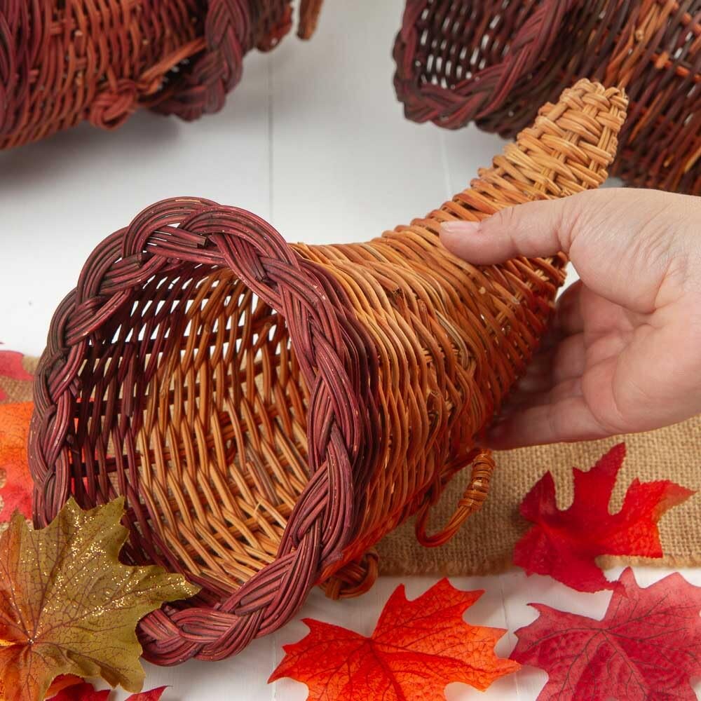 Thanksgiving Wicker Cornucopia Horn of Plenty Basket - Horn of Plenty Wicker Basket Autumn Fall Decoration and Centerpiece by Factory Direct Craft (12"L x 6-3/4" Dia) Made of Natural Woven Wicker