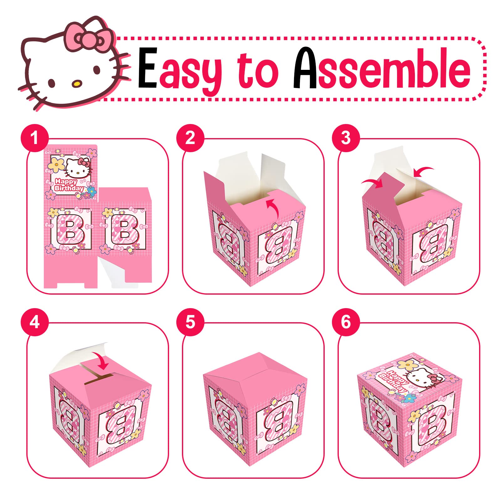 AFZMON Kitty Decoration Balloon Box, 4 PCS Pink Kitty Birthday Party Decoration Boxes for Hello Party, Baby Shower, Cute Kitty Theme Party Decor Accessories Pink Supplies