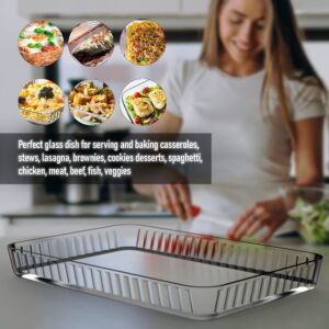 ums Glass Baking Dishes, 16 X 11 inch, 4 Quart Cooking and Serving Pan, Rectangular Baking Tray, Borosilicate Glass Cooking Pans for Oven, Casserole Dish, Heat Resistant Glass Ovenware