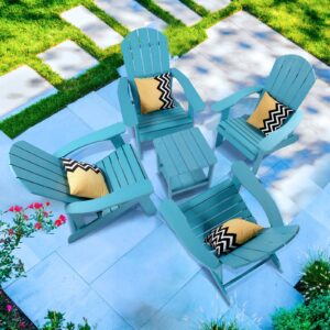 hOmeQomi Adirondack Chairs Set of 2, All Weather Resistant Plastic Chairs with Cup Holder, 5 Easy Steps to Install, Outdoor Chairs for Patio, Garden, Backyard Deck, Lawn, Fire Pit - Lake Blue