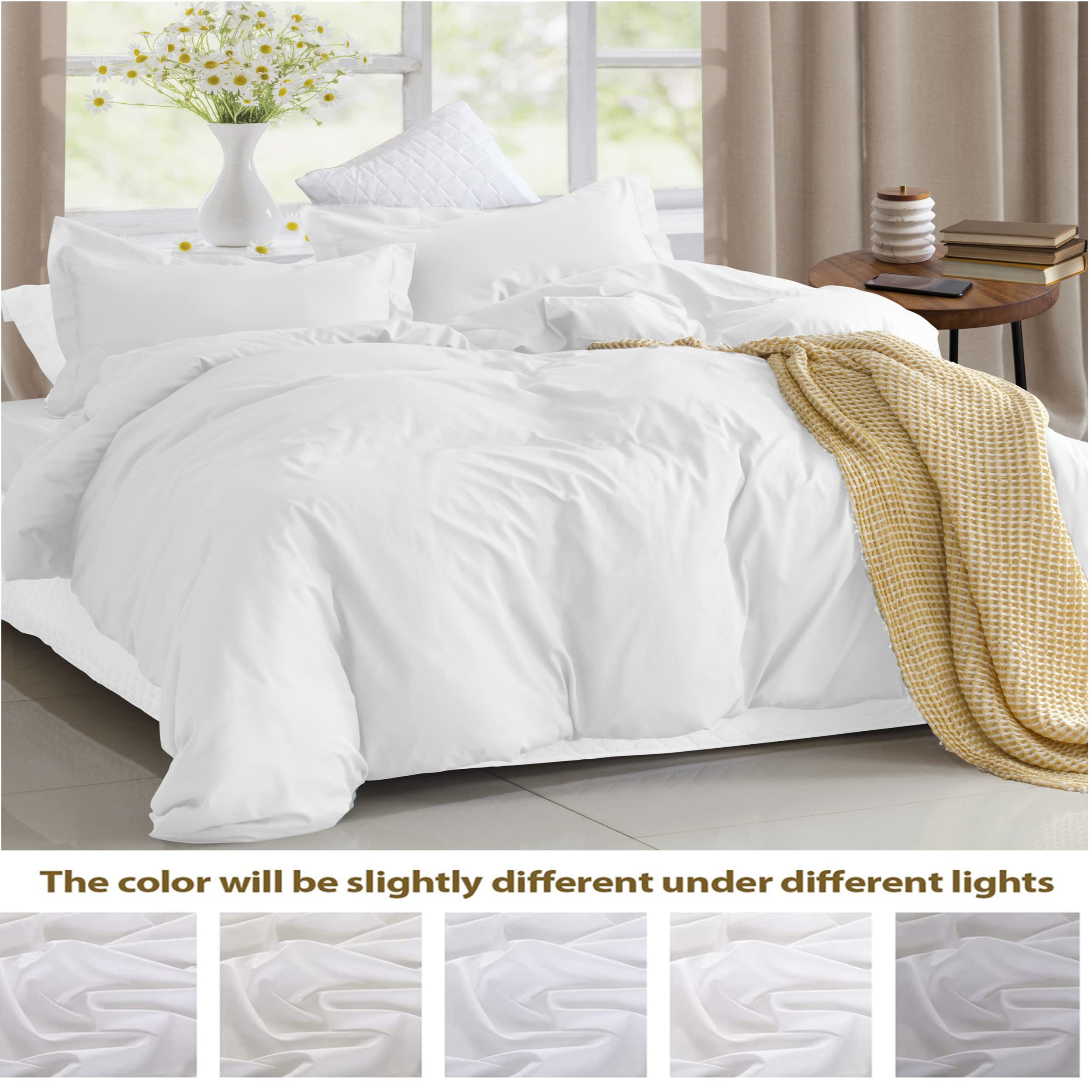 King Duvet Cover Set White 100% Egyptian Cotton ,3Pcs Bedding Set- 1 Duvet Cover(No Insert) with 2 Pillowshams, 400 TC Super Soft Comforter Cover with Corner Ties( King106x90 Inches, White)