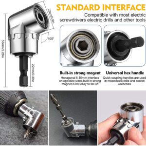 Flexible Drill Bit Extension and Universal Socket Wrench Tool Set, Hex Shank 105° Right Angle Drill Attachmen, 3pcs 1/4 3/8 1/2" Universal Socket Adapter Set and Screwdriver Bit Kit