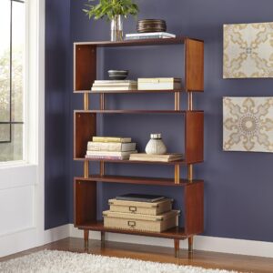 Target Marketing Systems Margo 3-Tier Bookshelf for Home Office, Study, Living Room, Bedroom, Entryway and Hallway, Mid-Century Style Open Bookcase, 36”W x 59.5”H, Walnut