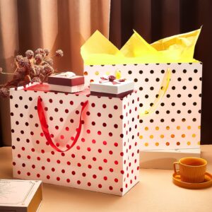 8 Pcs 16'' Extra Large Gift Bags Metallic Dots Present Bags with Handles and Paper for Wedding Holiday Birth Party (Colored)