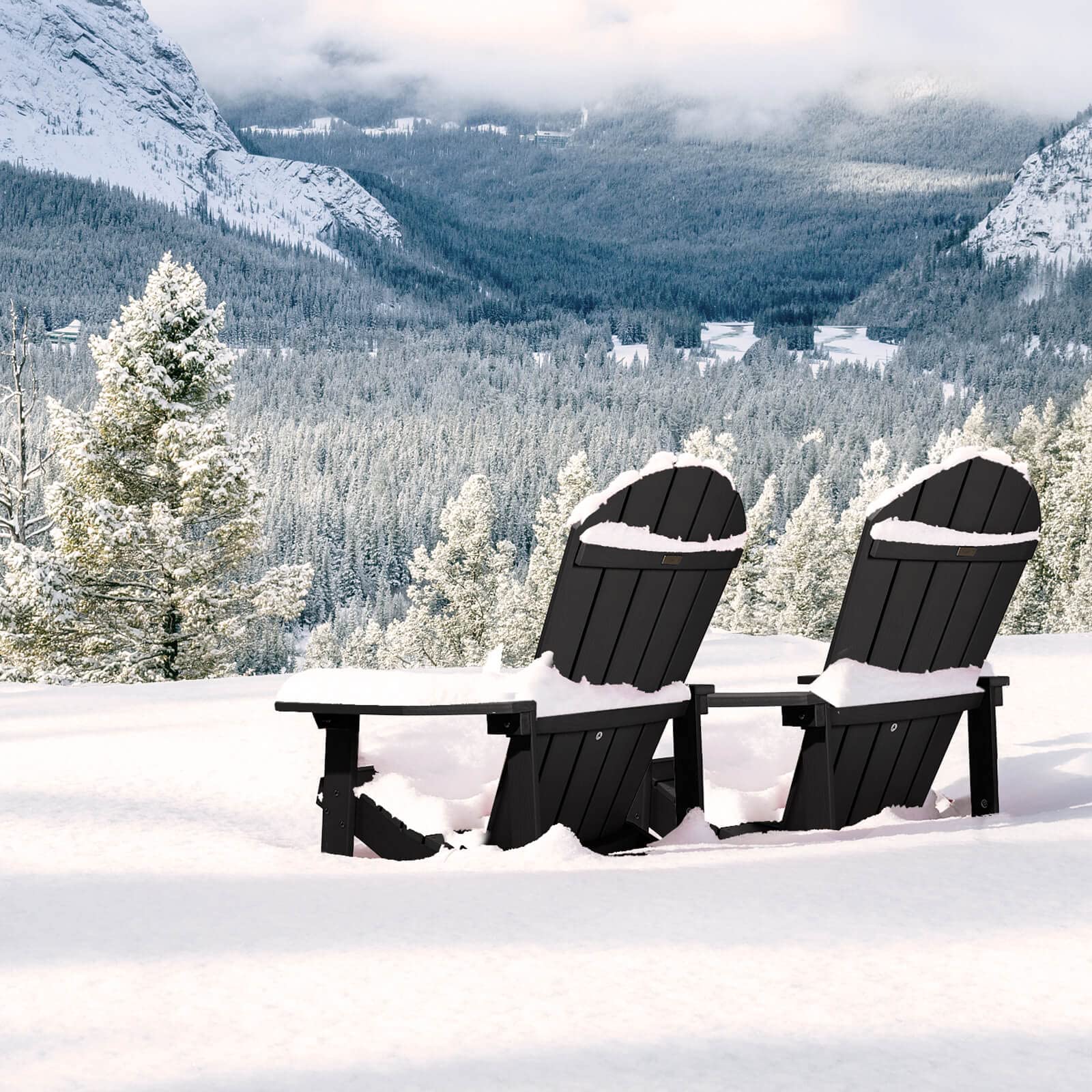 Folding Adirondack Chairs Set of 4, All Weather Resistant Plastic Chairs with Cup Holder, Fold or Unfold Easily in 1 Second, Outdoor Chairs for Patio, Garden, Backyard Deck, Lawn Fire Pi t- Black