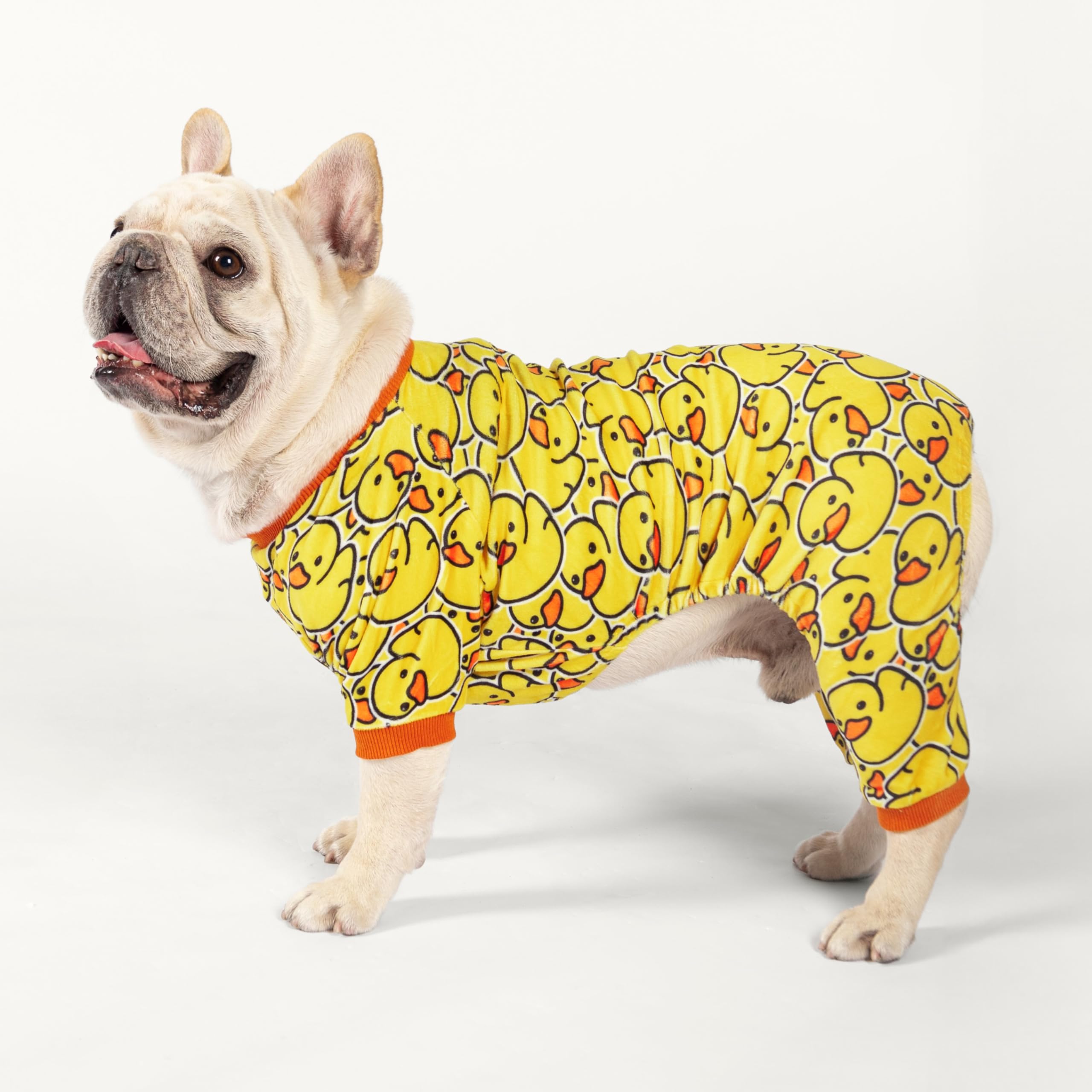 Fitwarm Funny Duck Dog Pajamas, Dog Winter Clothes for Small Dogs Girl, Lightweight Velvet Pet Jumpsuit, Cat Onesie, Yellow, Medium