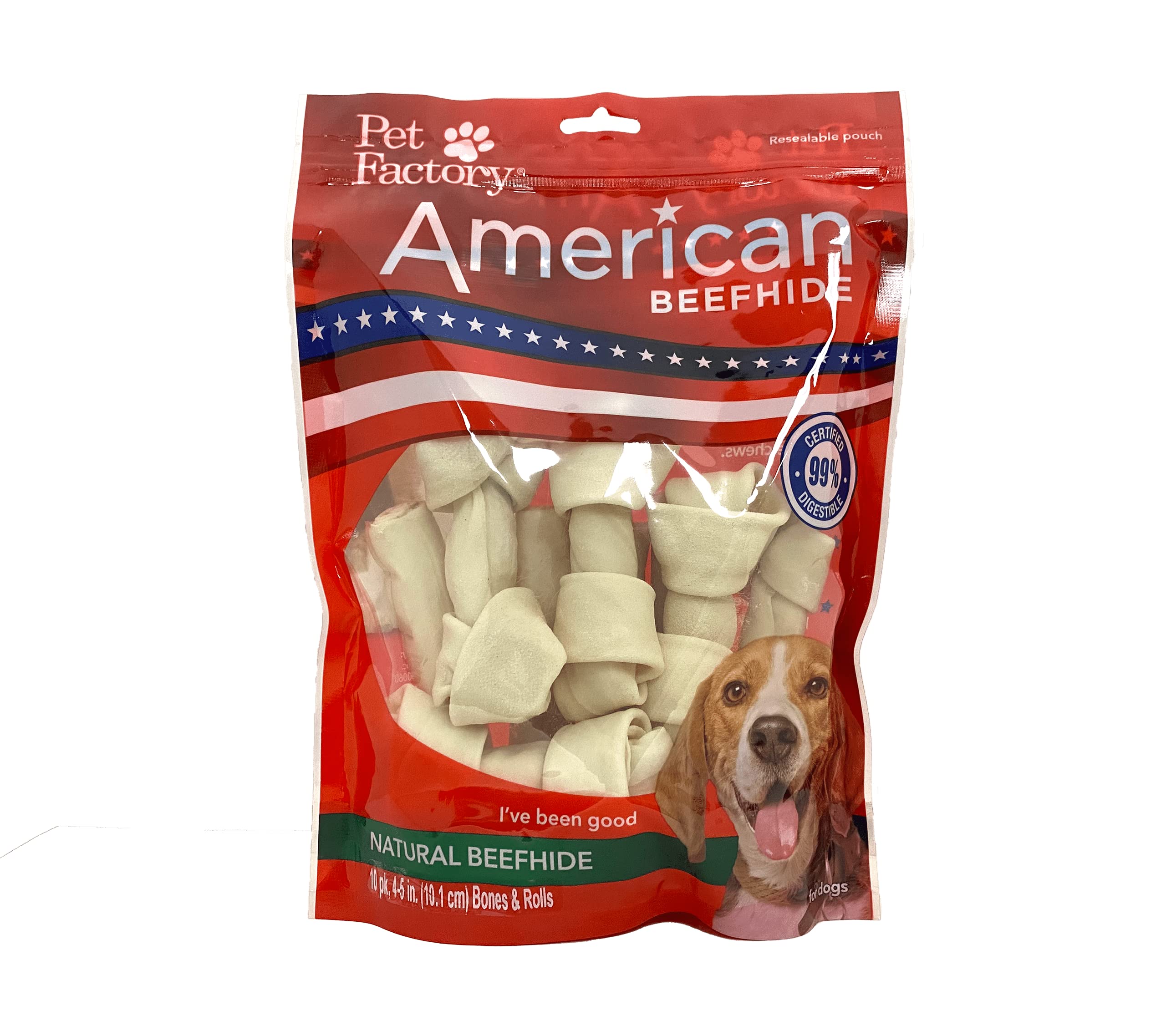 Pet Factory American Beefhide 4-5" Assorted (Bones & Chip Rolls) Dog Chew Treats - Natural Flavor, 10 Count/1 Pack