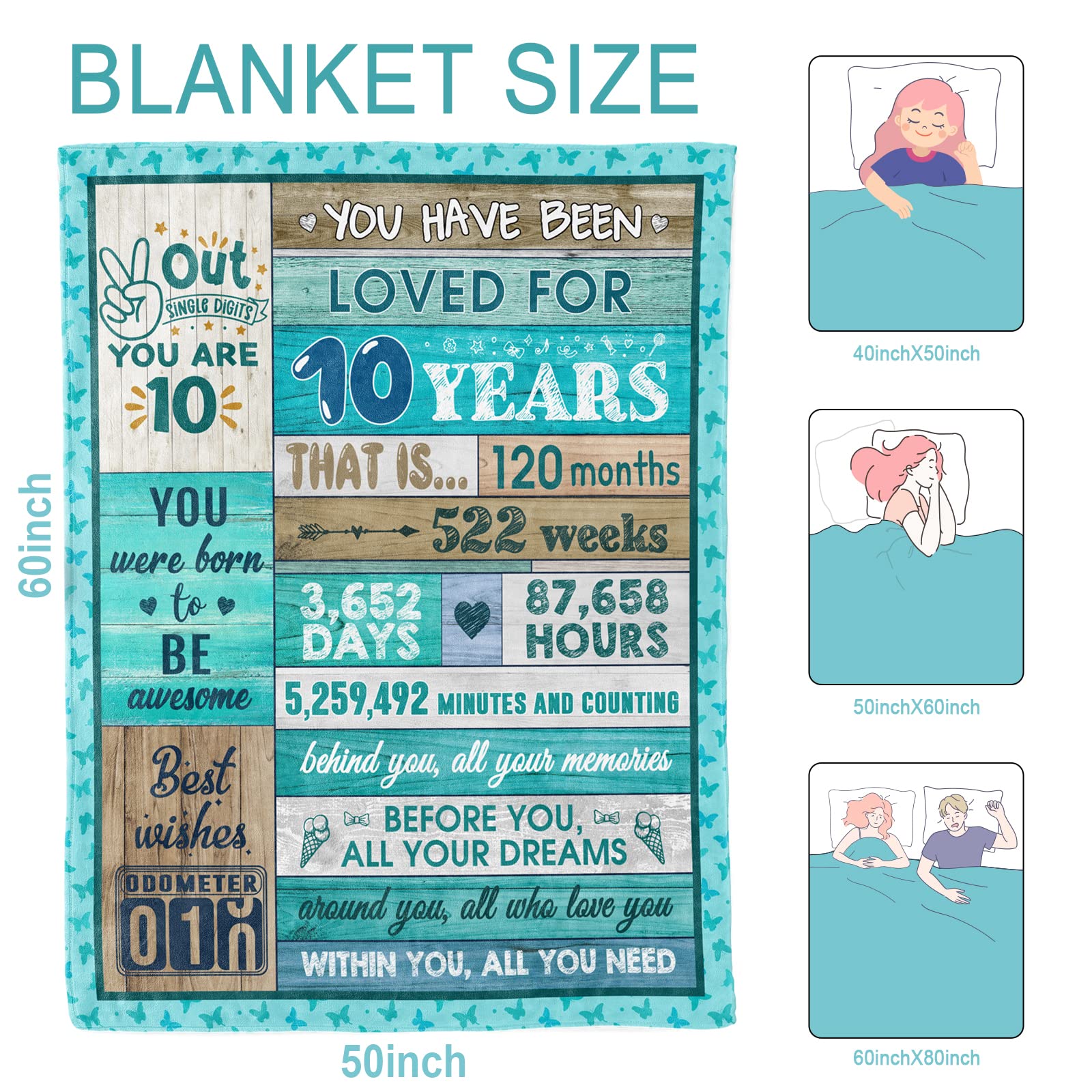 Winkwarm 10 Year Old Girl Birthday Gifts Blanket, 10th Birthday Decorations for Girl, Best Birthday Gifts for 10 Year Old Girl, Birthday Gift Ideas Throw Blanket 60"X50"