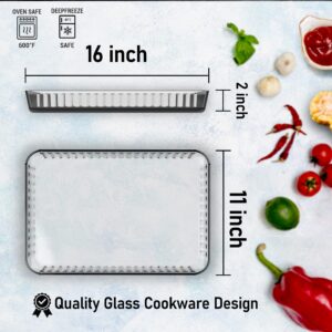 ums Glass Baking Dishes, 16 X 11 inch, 4 Quart Cooking and Serving Pan, Rectangular Baking Tray, Borosilicate Glass Cooking Pans for Oven, Casserole Dish, Heat Resistant Glass Ovenware