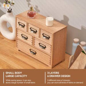 KIRIGEN Wood Desk Drawer Organizer, Home Storage Cabinet 6 Drawers Mini Chest with Lable Holder Handles for Bedroom Home and Office Organization Dark Brown(3D6CG-DBR)