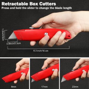 Reginary 20 Pcs Box Cutter Bulk Retractable Utility Knife Heavy Duty Aluminum Alloy Razor Knife for Cardboard Box Carton Opener for DIY, Factory, Home Office(Red)