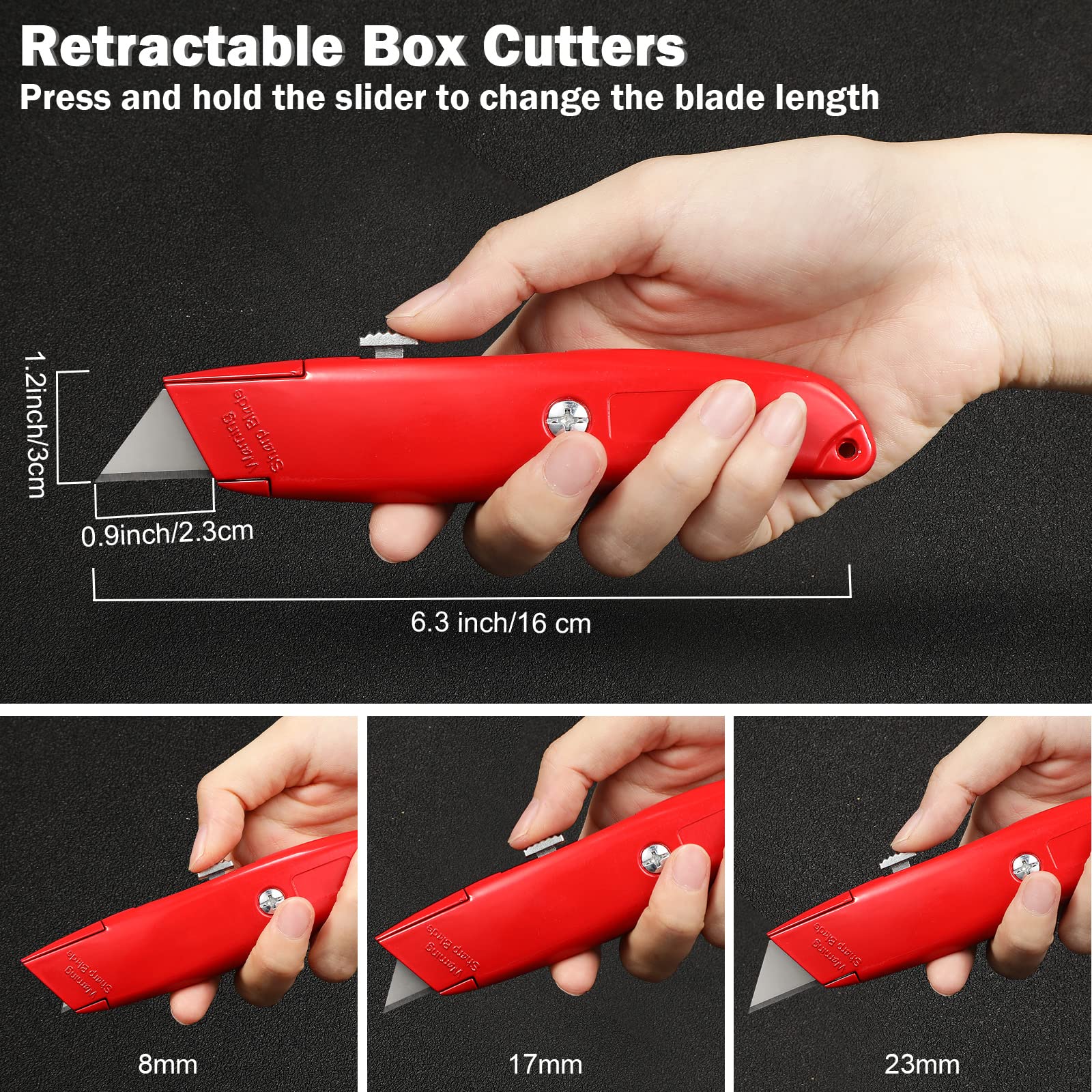 Reginary 20 Pcs Box Cutter Bulk Retractable Utility Knife Heavy Duty Aluminum Alloy Razor Knife for Cardboard Box Carton Opener for DIY, Factory, Home Office(Red)