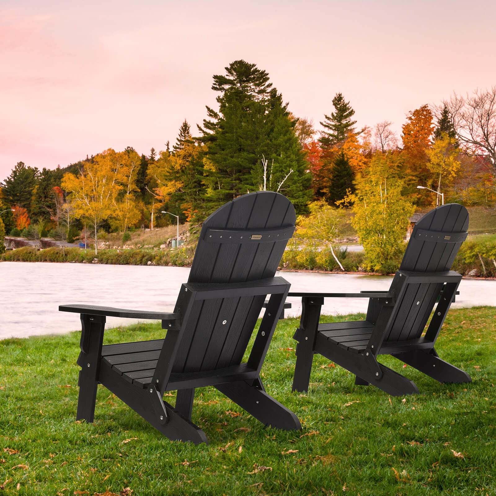 Folding Adirondack Chairs Set of 4, All Weather Resistant Plastic Chairs with Cup Holder, Fold or Unfold Easily in 1 Second, Outdoor Chairs for Patio, Garden, Backyard Deck, Lawn Fire Pi t- Black