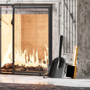 Kingson Fireplace Shovel Black Ash Shovel and Brush, Dustpan Set Small, Durable Steel, Set with Fireplace Dustpan and Brush, Coal Shovel