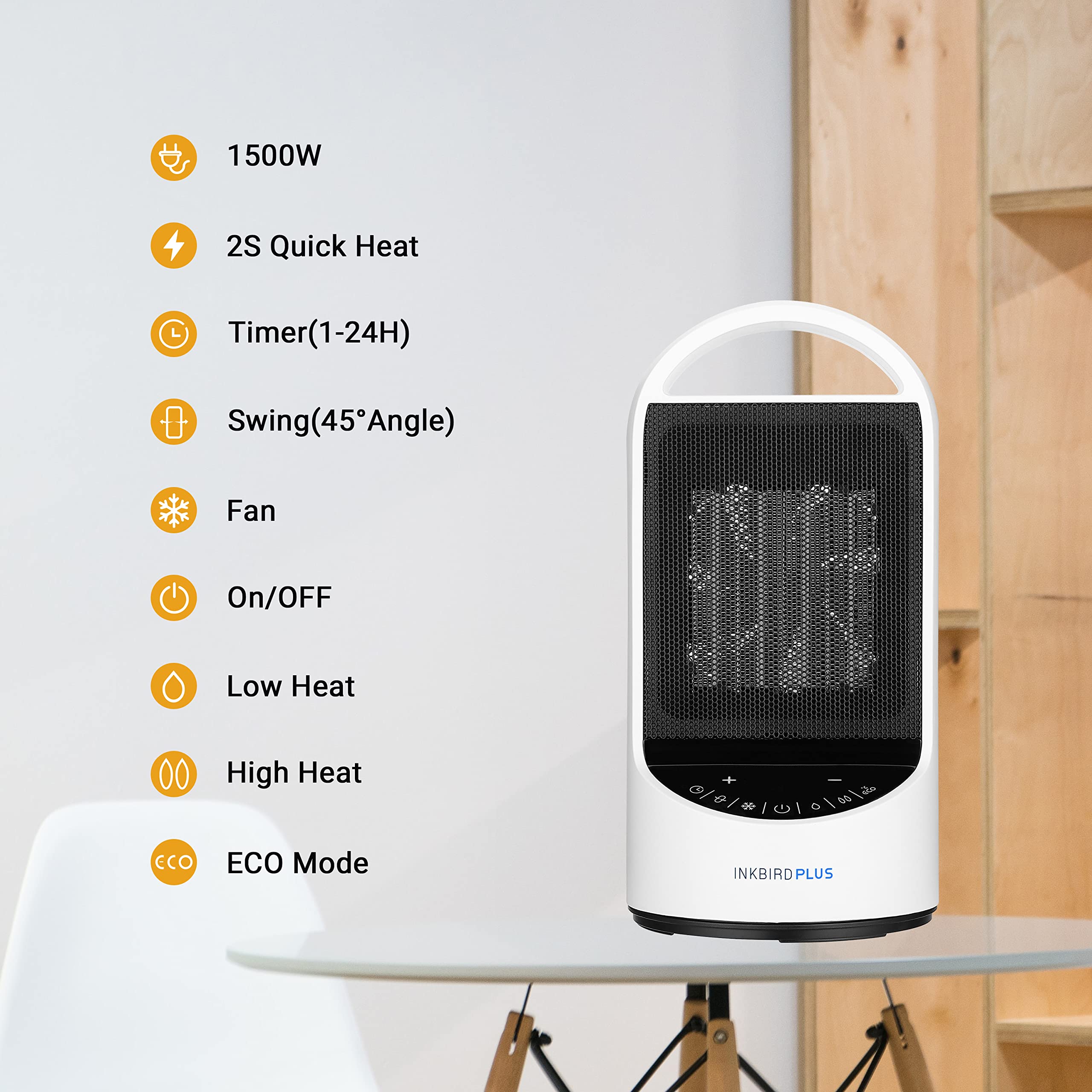 INKBIRDPLUS 1500W Portable WiFi Space Heater with 24 Hours Timer, 3 Modes, Overheating &Tip-Over Protection Support Alexa, for Bedroom, Office and Indoor Use