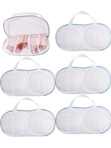 leacien 6pcs bra washing laundry mesh bras laundry bag with handle and zipper underwear bag for washing machine (3 white blue+3 white grey)