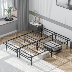 KOMFOTT 14 Inches Metal Platform Bed Frame Queen Size, Heavy Duty Foldable Mattress Foundation with Steel Slat Support, No Assembly Required, No Box Spring Needed, Folding Platform Bed Frame