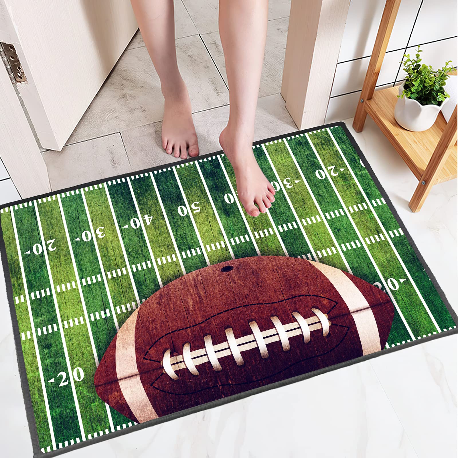 Sports Area Rug,Retro American Football Field and Rugby Floor Mat Non-Slip Doormat Living Dining Dorm Room Bedroom Decor Carpet 24X16inch