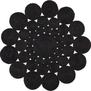 Round Jute Rug Black Hand Woven Farmhouse Area Rug for Living Natural Carpet for Indoor & Outdoor-72 Inch (6 Ft)