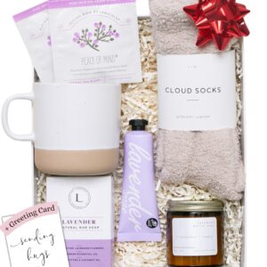 Unboxme Lavender Spa Gift Set - Relaxation Gifts For Women - Get Well Soon Gift Basket with Scented Candle, Bath Bomb, Soap