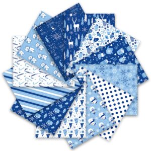 whaline 12pcs 18" x 22" christmas fat quarter fabric bundles winter blue white snowflake reindeer printed quilting patchwork cotton craft fabric pre-cut square sheets for diy patchwork sewing crafting