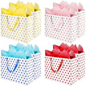 8 pcs 16'' extra large gift bags metallic dots present bags with handles and paper for wedding holiday birth party (colored)