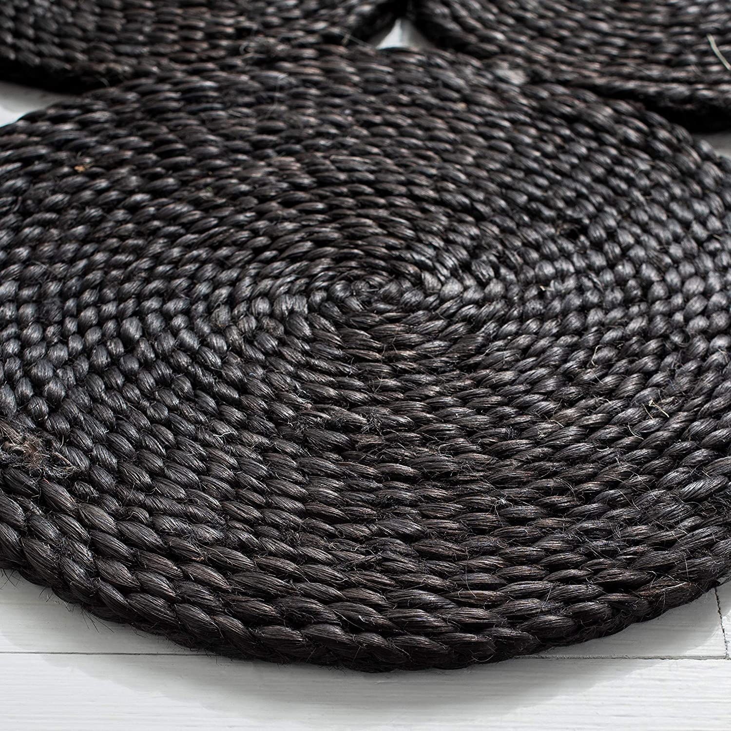 Round Jute Rug Black Hand Woven Farmhouse Area Rug for Living Natural Carpet for Indoor & Outdoor-72 Inch (6 Ft)