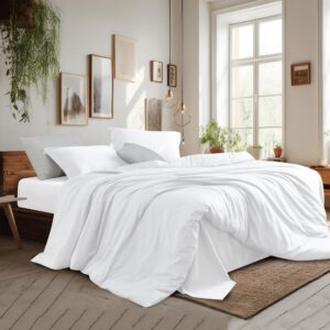 king duvet cover set white 100% egyptian cotton ,3pcs bedding set- 1 duvet cover(no insert) with 2 pillowshams, 400 tc super soft comforter cover with corner ties( king106x90 inches, white)