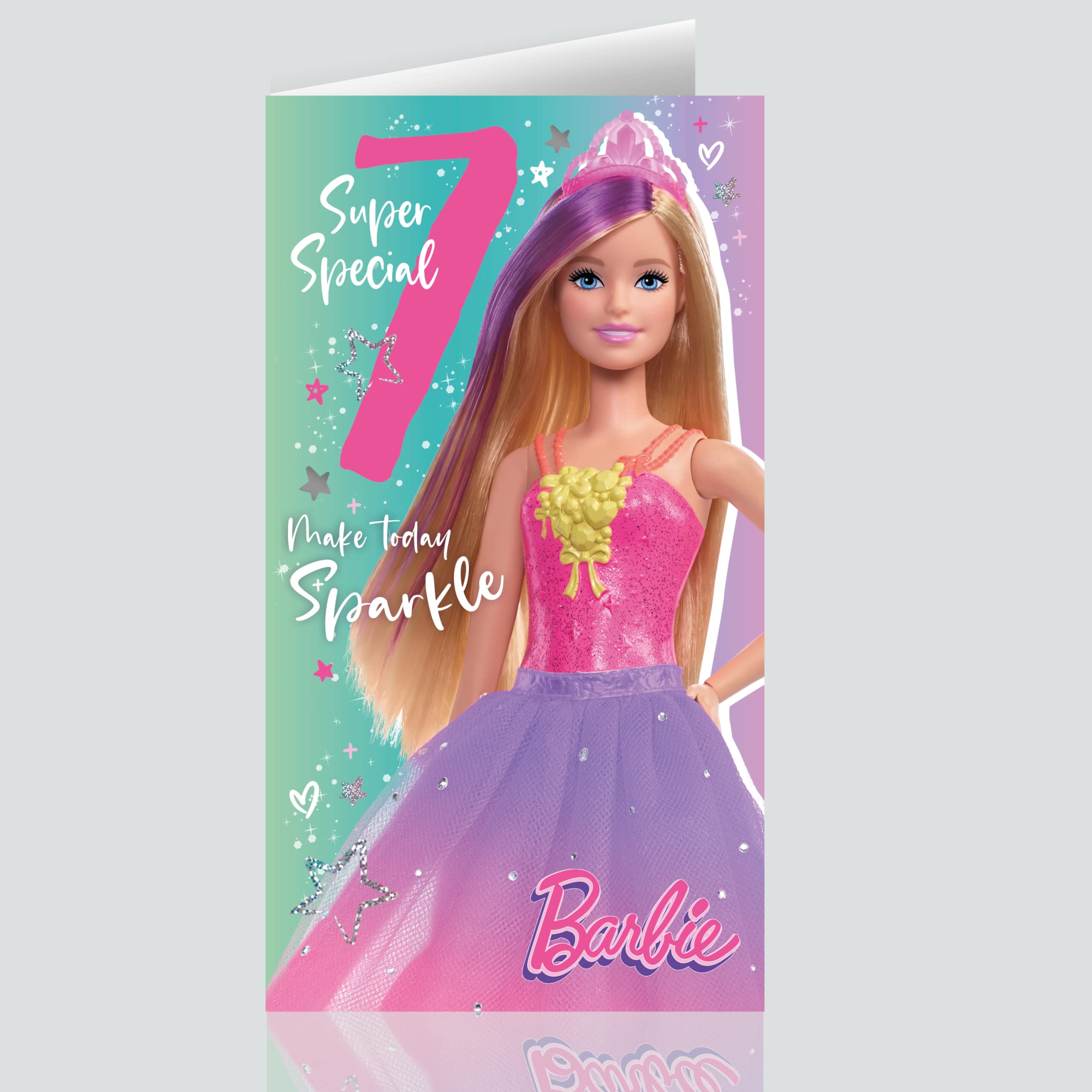 Danilo Promotions Limited Barbie Age 7 Birthday Card, Official Barbie Age 7 Birthday Card, Happy Birthday Age 7 Barbie Card,Multi,9 x 5 inch