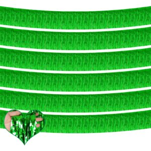 6 pack 10 feet foil fringe garland metallic tinsel banner wall hanging curtain streamers backdrop for parade floats bachelorette wedding birthday party thanksgiving christmas decorations(green)