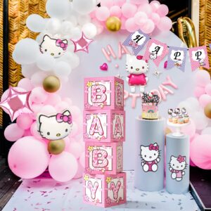 AFZMON Kitty Decoration Balloon Box, 4 PCS Pink Kitty Birthday Party Decoration Boxes for Hello Party, Baby Shower, Cute Kitty Theme Party Decor Accessories Pink Supplies