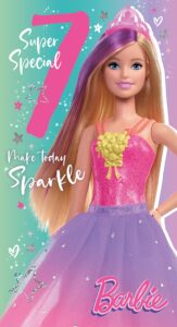 danilo promotions limited barbie age 7 birthday card, official barbie age 7 birthday card, happy birthday age 7 barbie card,multi,9 x 5 inch