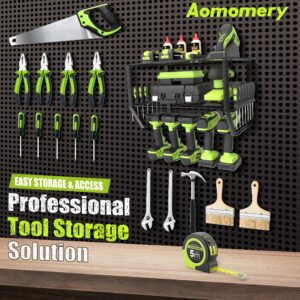 Aomomery-Power Tool Organizer-5 Drill Holder Wall Mount,3 Layer Heavy Duty Metal Power Tool Storage Rack,Garage Tool Organizer and Storage with Screwdriver Holder/Plier Holder/Hammer Holder