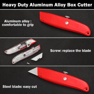 Reginary 20 Pcs Box Cutter Bulk Retractable Utility Knife Heavy Duty Aluminum Alloy Razor Knife for Cardboard Box Carton Opener for DIY, Factory, Home Office(Red)